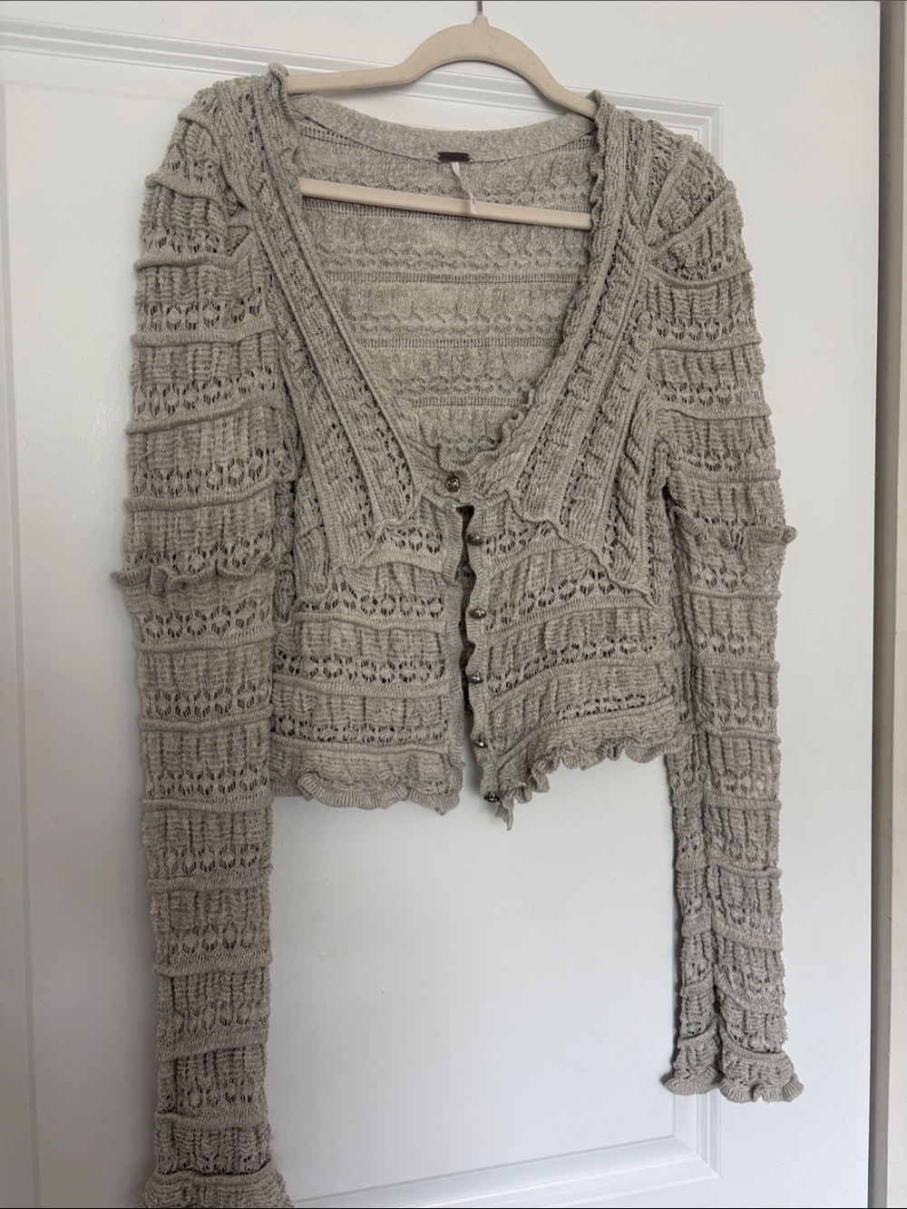 Free People Lace Open-Knit Scalloped Cardigan - Beige